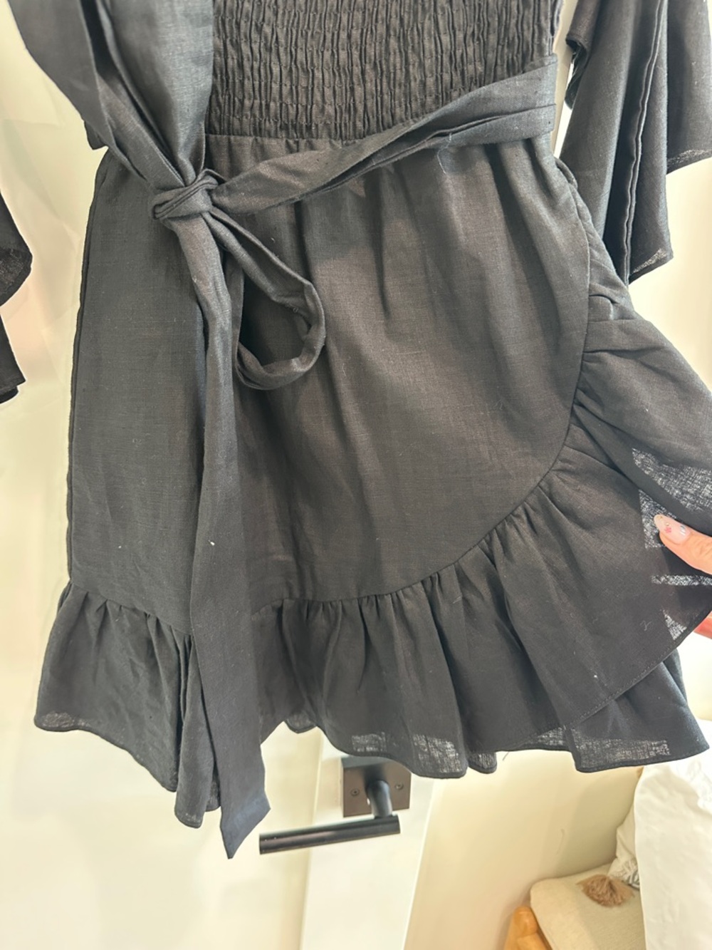 Black Off-Shoulder Ruffle Wrap Dress - Picture 3 of 4